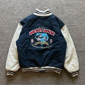 VTG 90s Disney Mickey Mouse Steamboat Willie Varsity Blue Denim Jacket Men’s M
